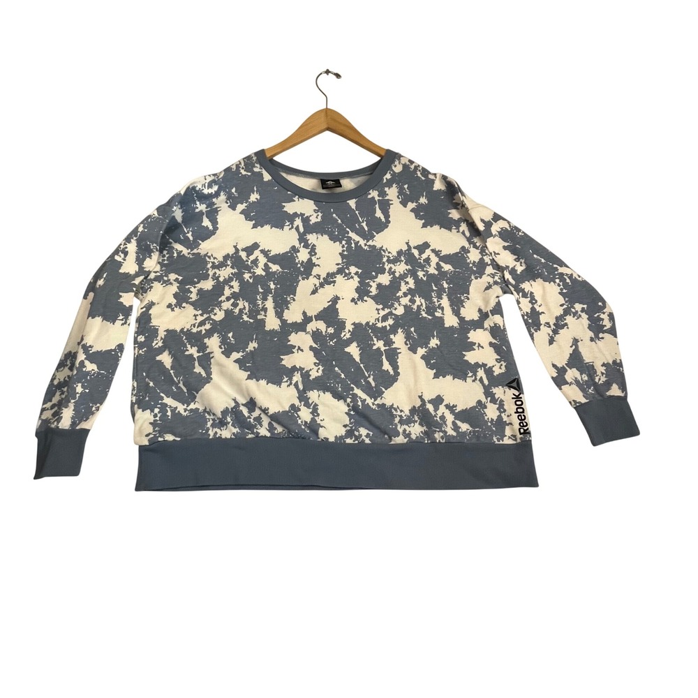 Reebok Womens XL Blue White Acid Wash Crewneck Pullover Sweatshirt 4776